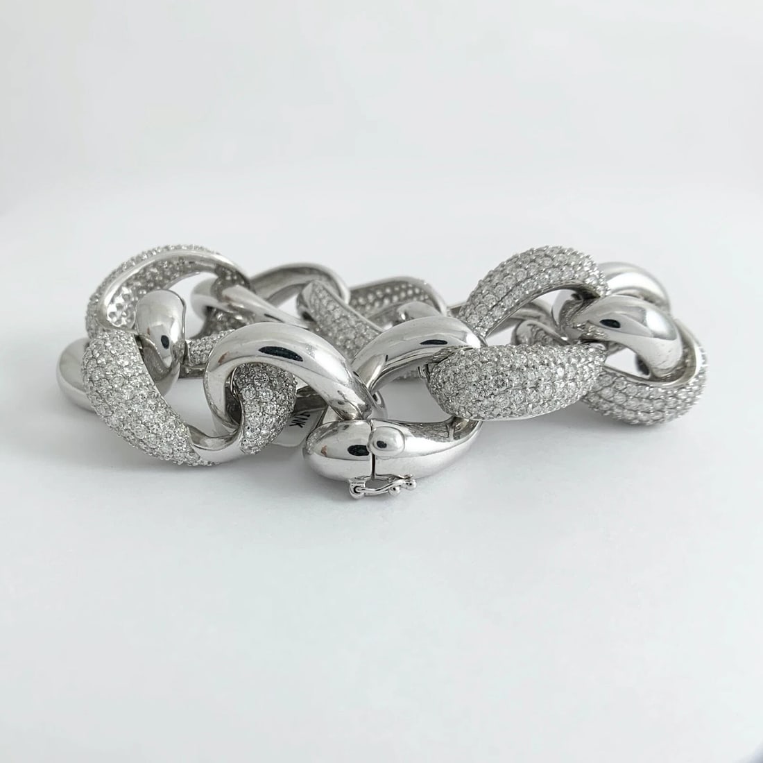 Pave Diamond Big Chunky Link Bracelet 14K White Gold, 17.21 CTW, 67.70 Grams - 6