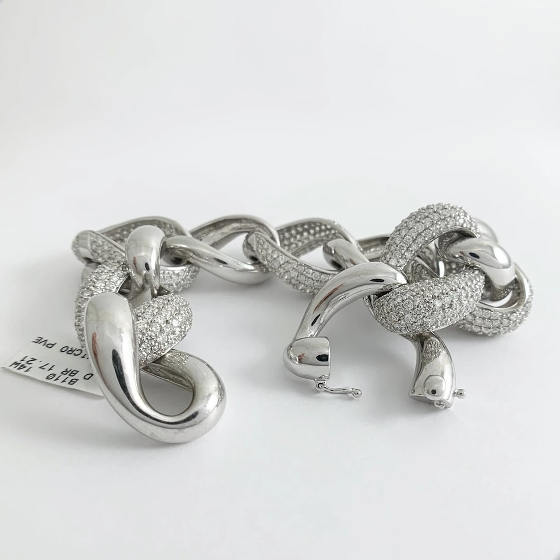 Pave Diamond Big Chunky Link Bracelet 14K White Gold, 17.21 CTW, 67.70 Grams - 7