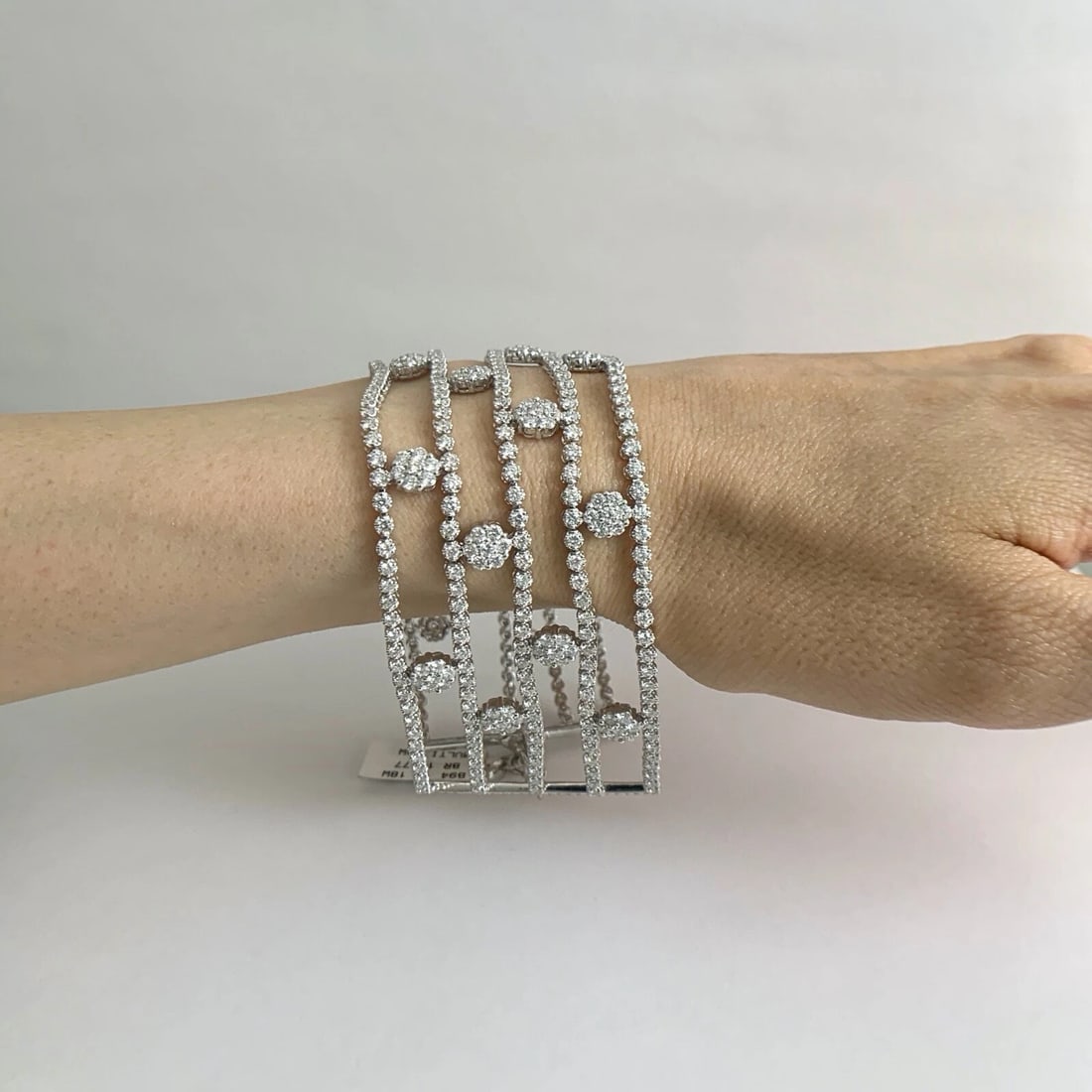 Wide Multistrand Flower Diamond Bracelet 18K White Gold, 12.77 CTW, 49.17 Grams - 4