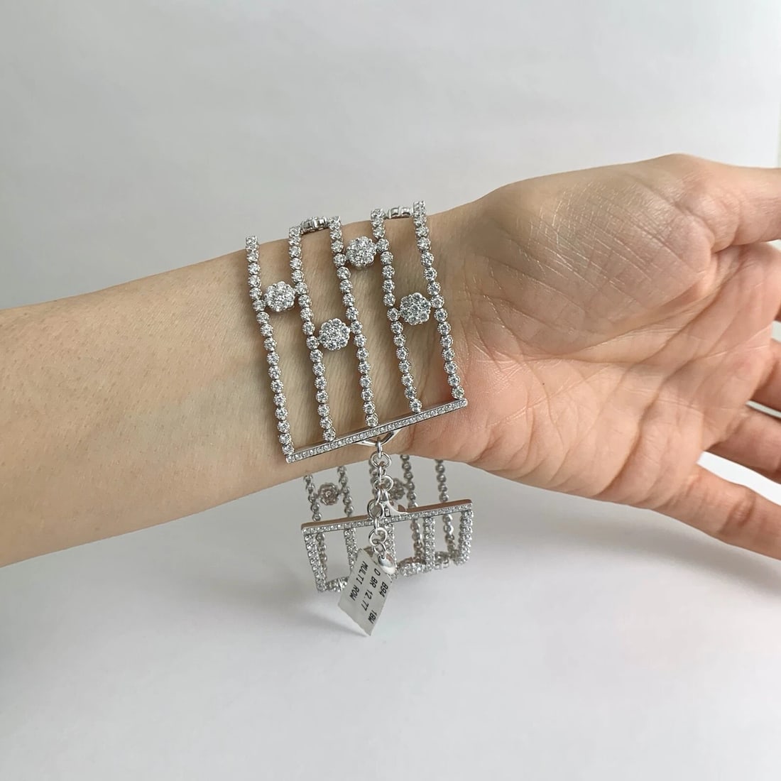 Wide Multistrand Flower Diamond Bracelet 18K White Gold, 12.77 CTW, 49.17 Grams - 5