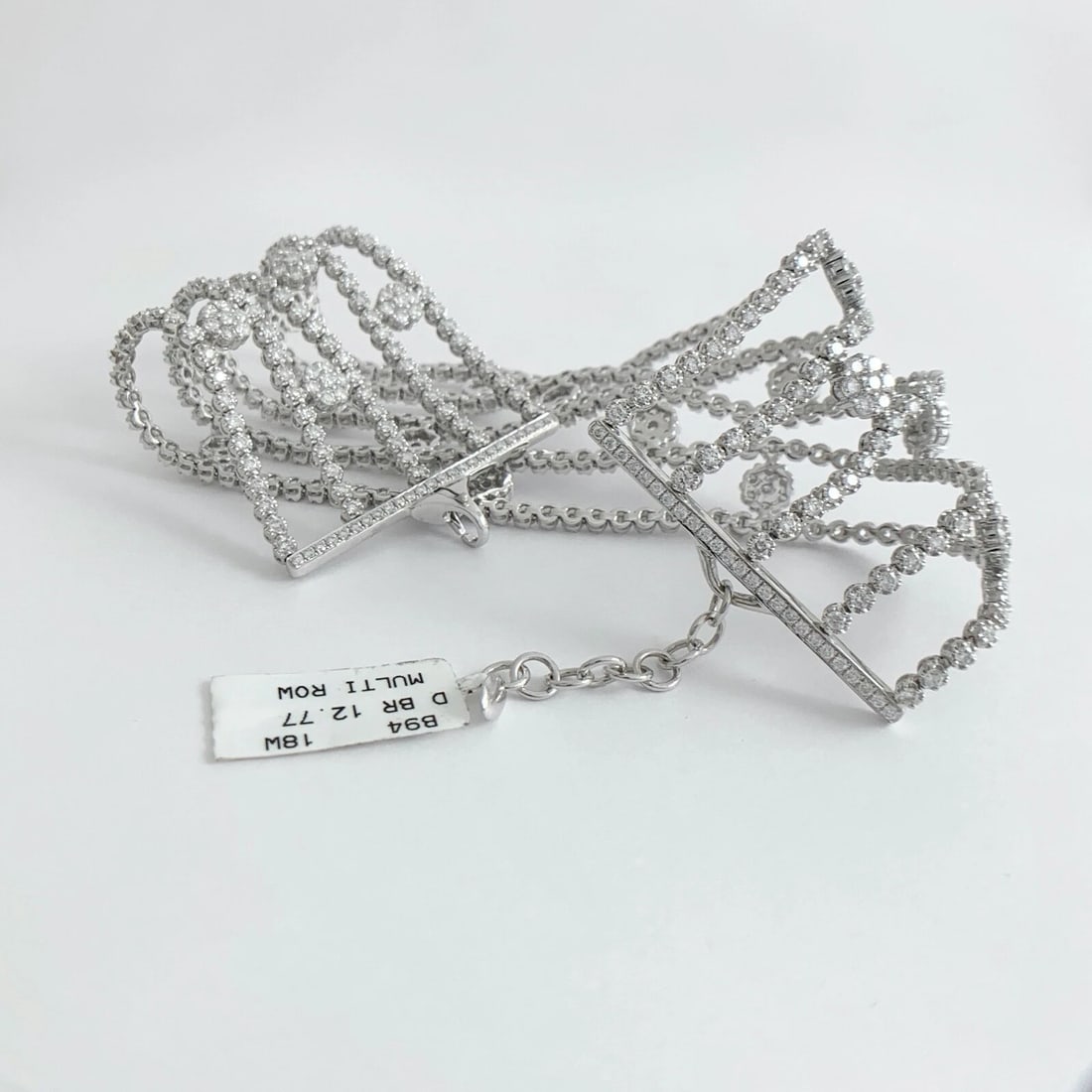 Wide Multistrand Flower Diamond Bracelet 18K White Gold, 12.77 CTW, 49.17 Grams - 8