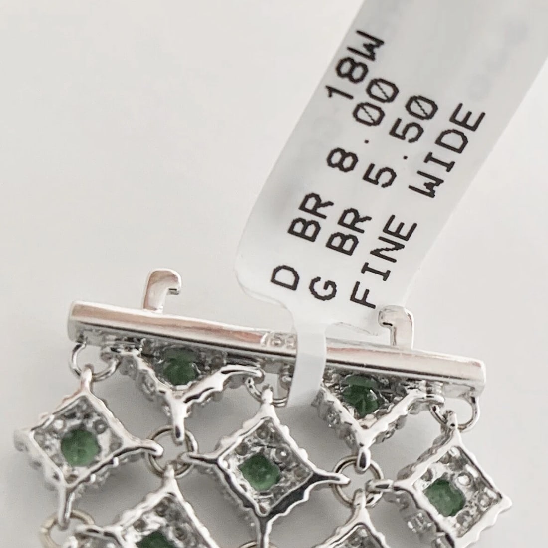 Wide Green Garnet Gemstone Diamond Bracelet 18K White Gold, 13.50 CTW, 35.67 Gr - 9