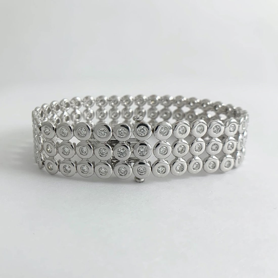 Wide 3-Row Bezel Diamond Bracelet 14K White Gold 7 Inches, 6.45 CTW, 43.60 Grams - 6