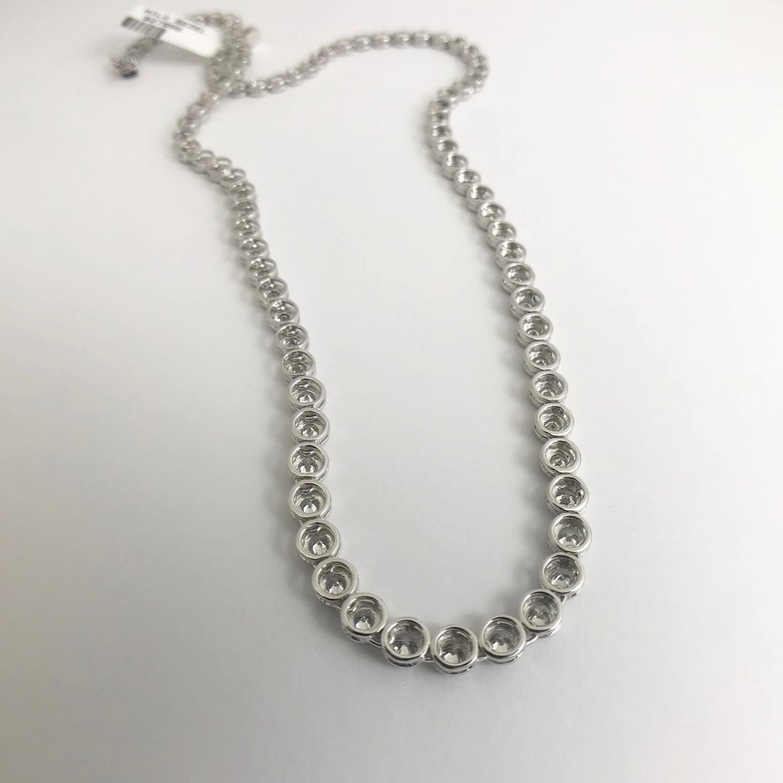 Diamond Milgrain Bezel Set Tennis Necklace 18K White Gold, 16 Inches, 4.33 CTW - 10