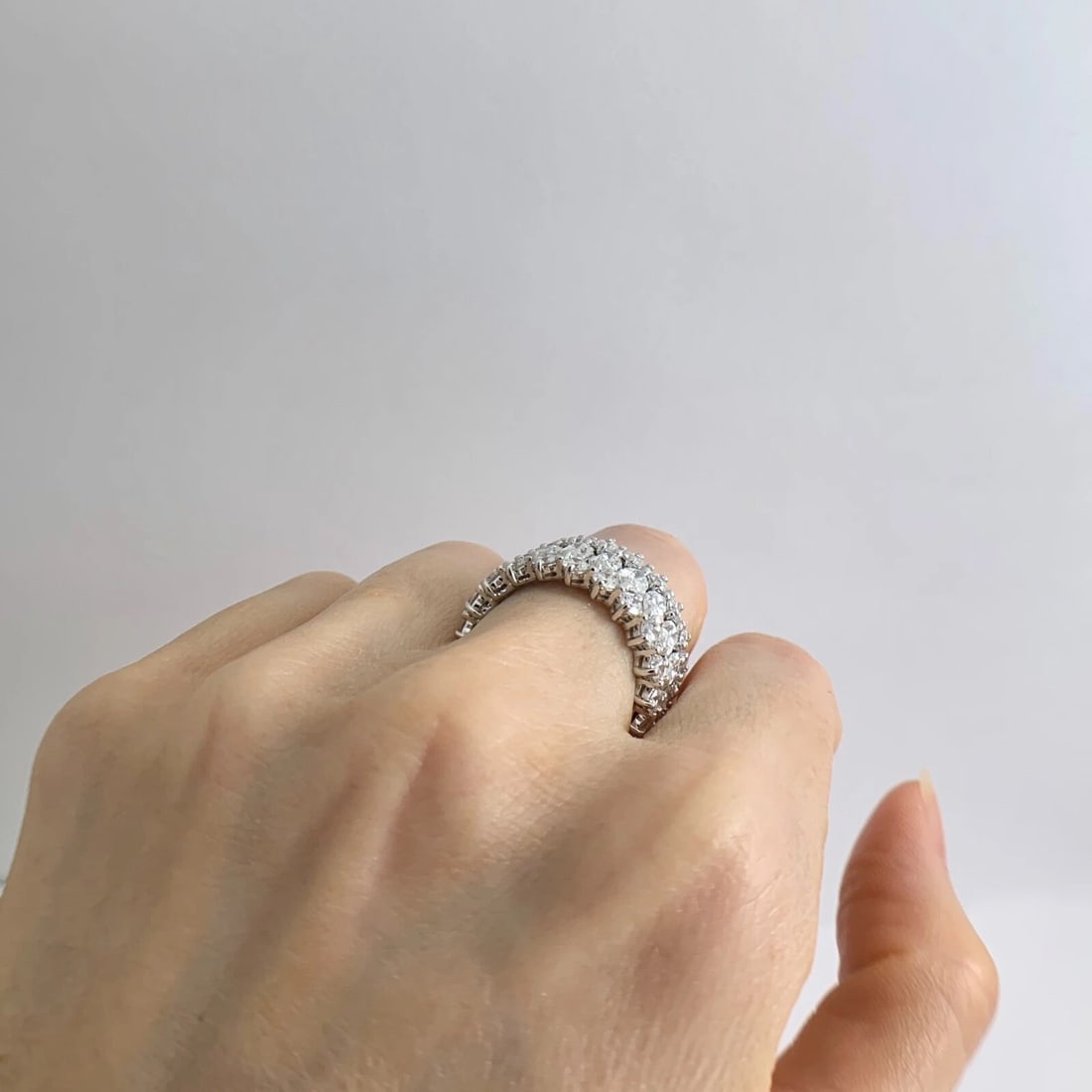 Wide Marquise Diamond Eternity Band Statement Ring 18K White Gold, 8.26 CTW - 5