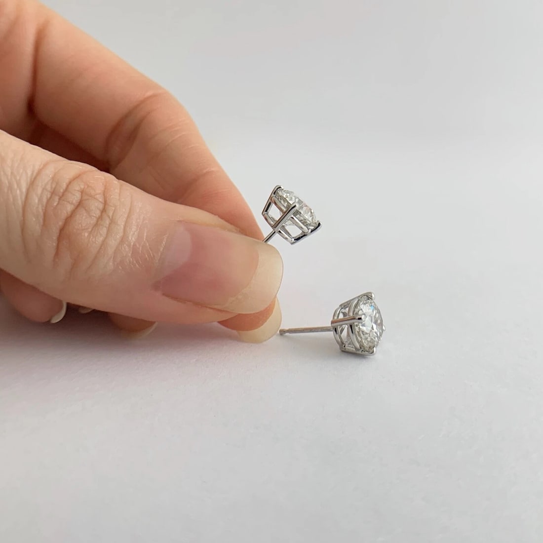 Round Diamond Stud Earrings 14K White Gold 4-Prong Basket Push Backs, 3.06 CTW - 3