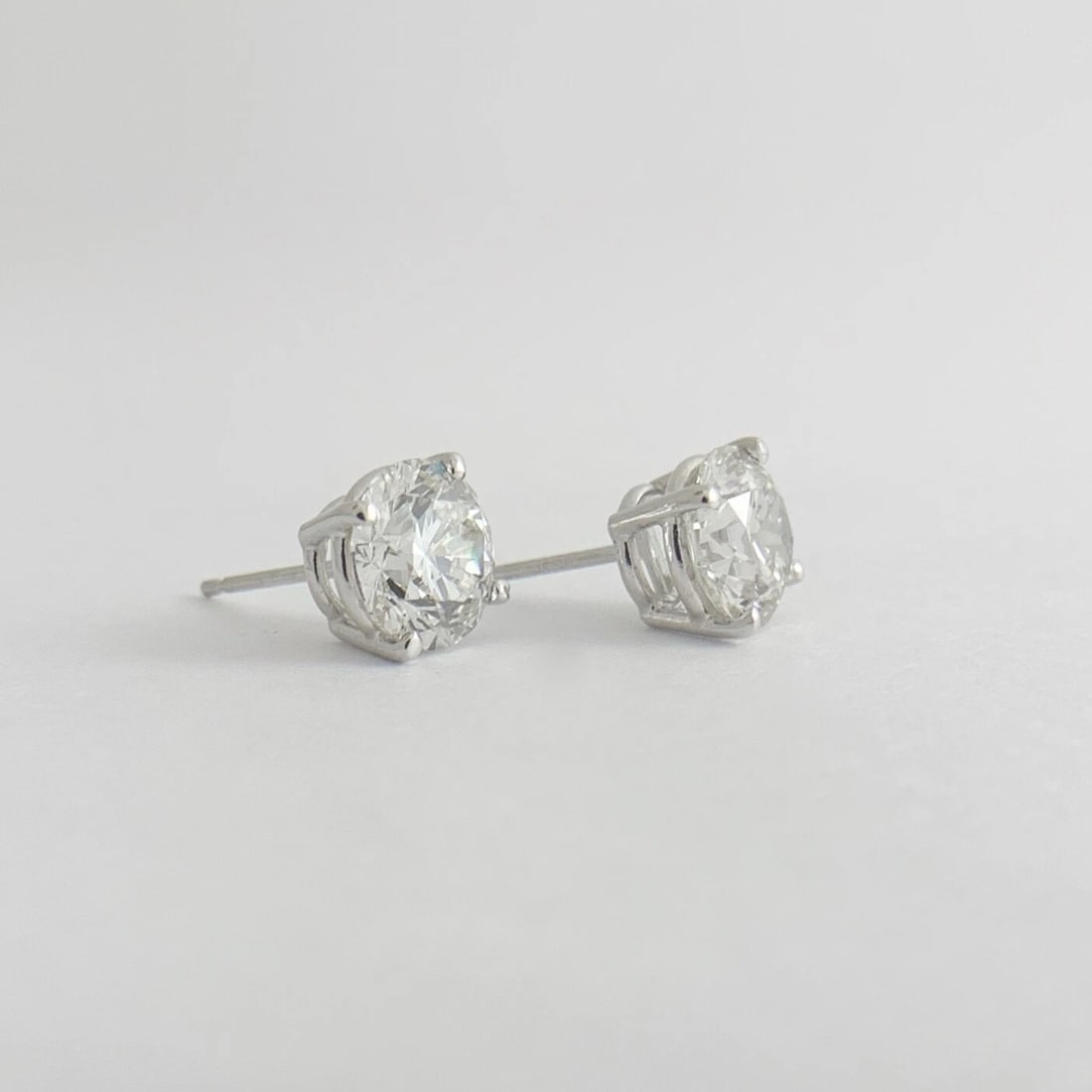Round Diamond Stud Earrings 14K White Gold 4-Prong Basket Push Backs, 3.06 CTW - 5