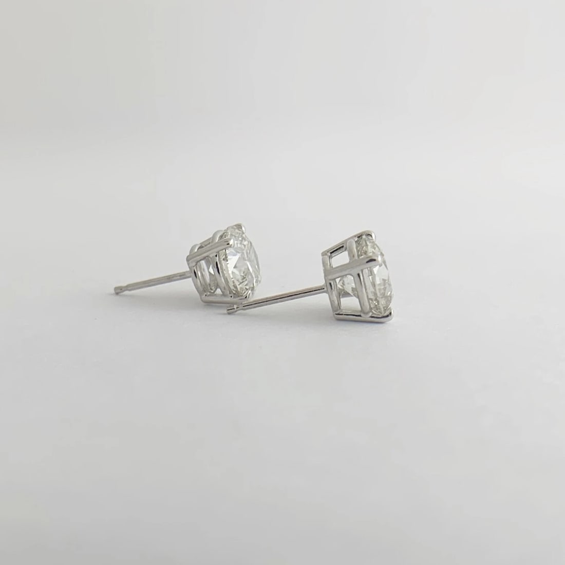 Round Diamond Stud Earrings 14K White Gold 4-Prong Basket Push Backs, 3.06 CTW - 6