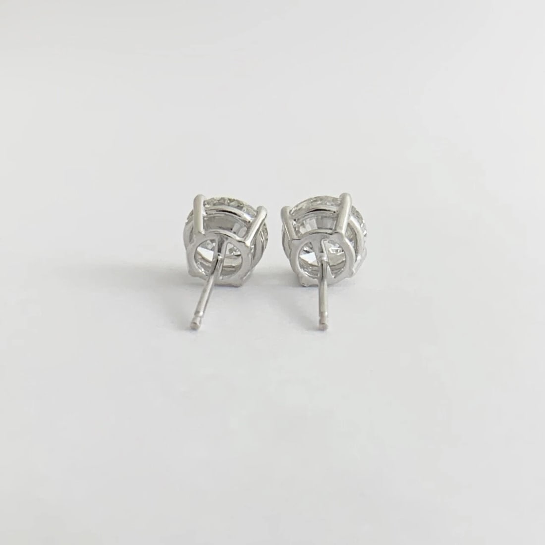 Round Diamond Stud Earrings 14K White Gold 4-Prong Basket Push Backs, 3.06 CTW - 7