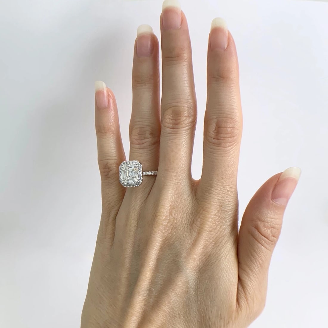 Asscher Halo Diamond Platinum Engagement Ring, 3.63 CTW - 3