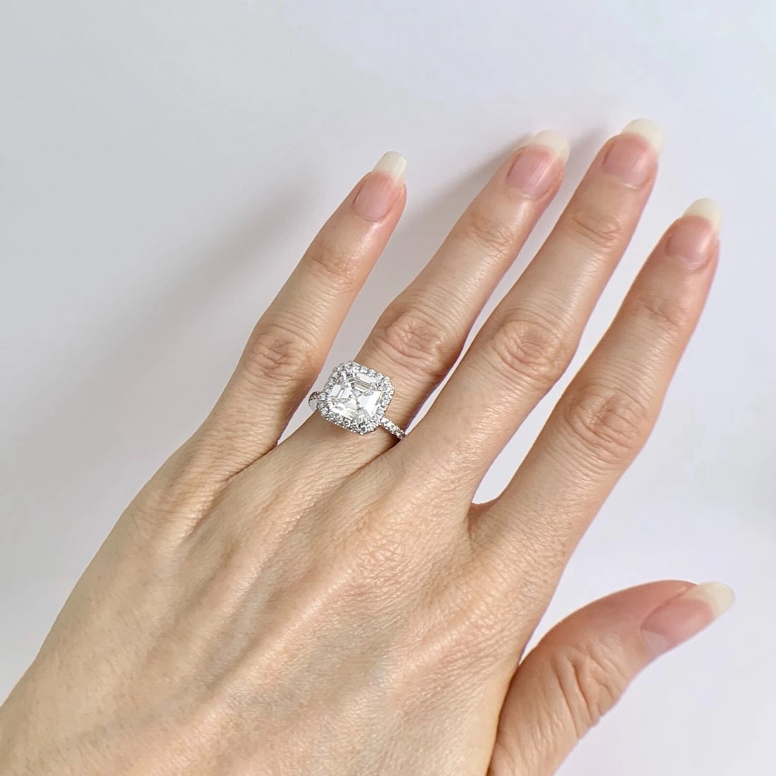 Asscher Halo Diamond Platinum Engagement Ring, 3.63 CTW - 4