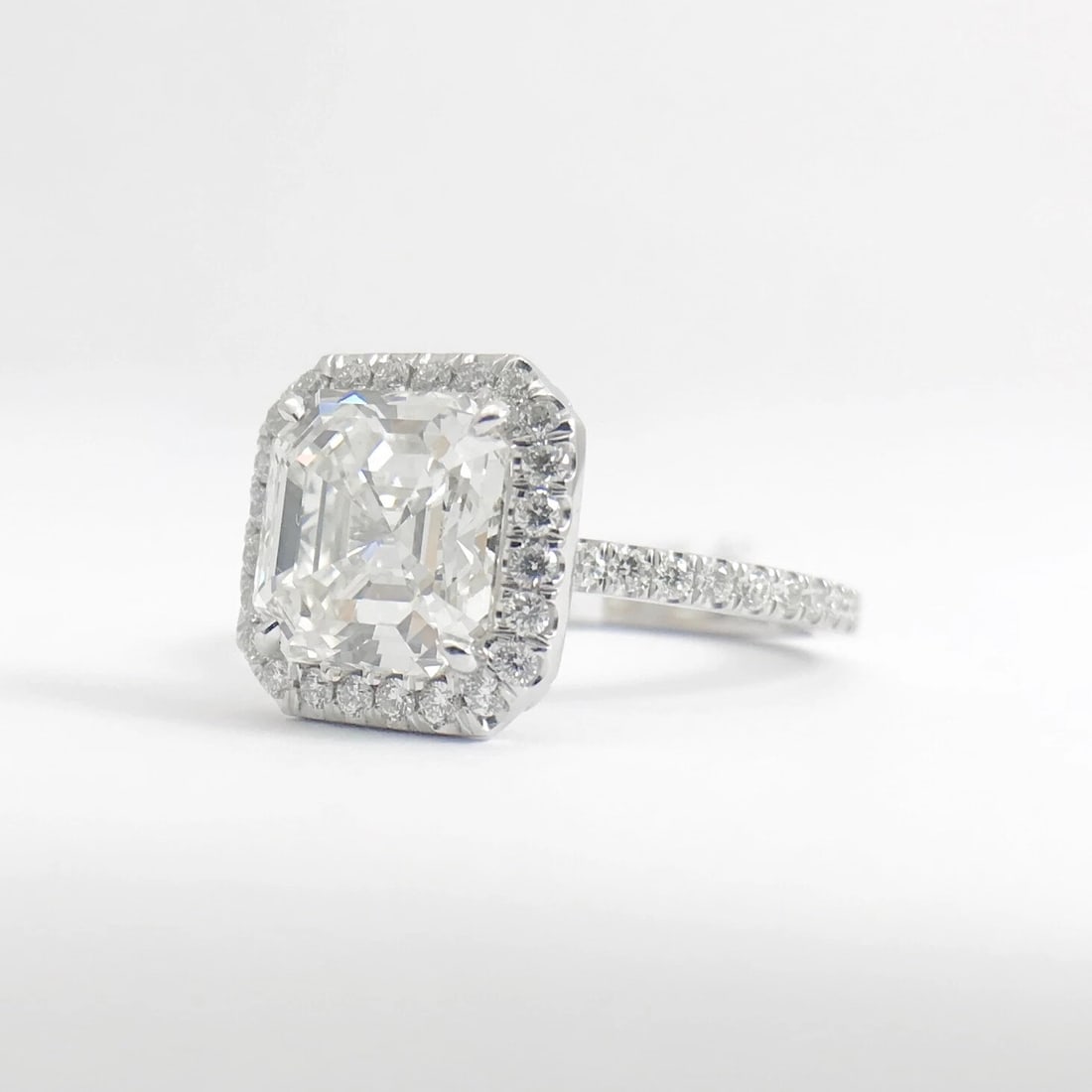 Asscher Halo Diamond Platinum Engagement Ring, 3.63 CTW - 9
