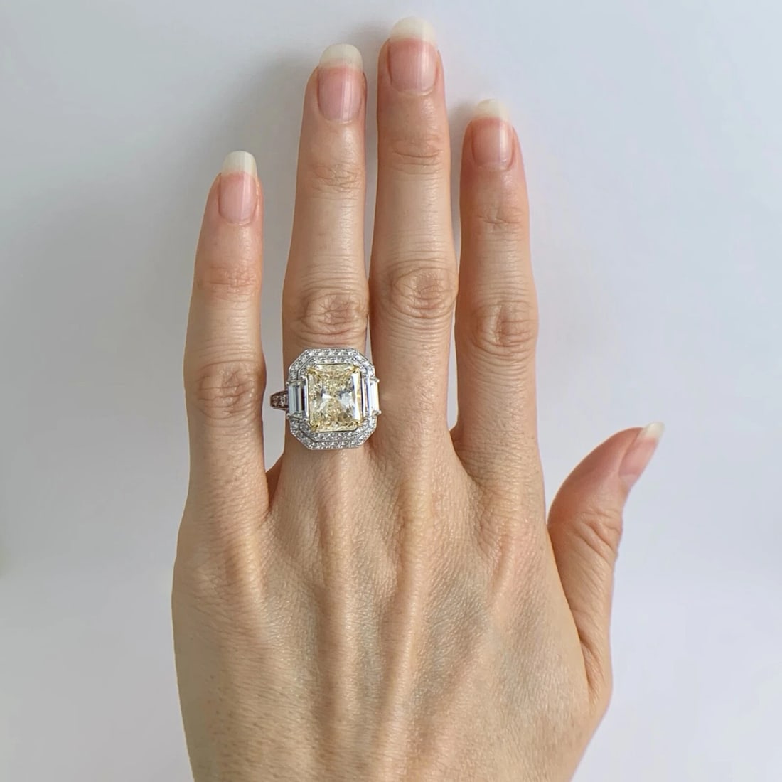 Radiant Yellow Diamond Double Halo Cocktail Statement Ring Platinum 8.61 CTW - 2