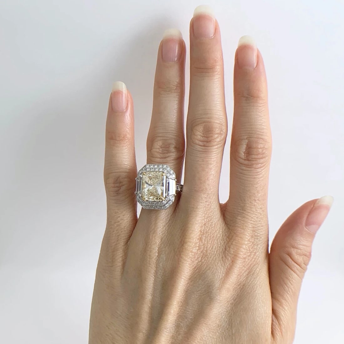Radiant Yellow Diamond Double Halo Cocktail Statement Ring Platinum 8.61 CTW - 3