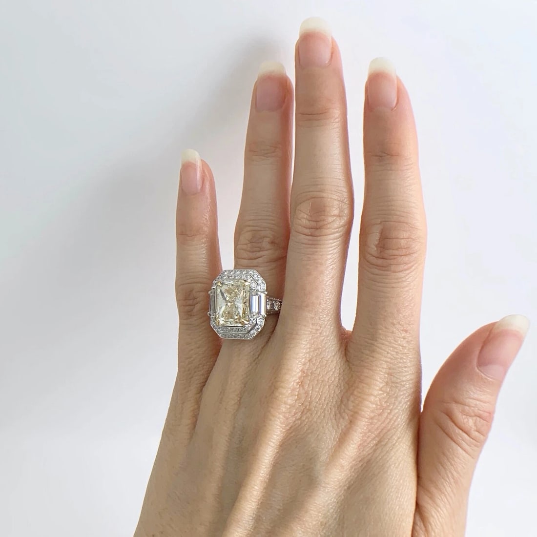 Radiant Yellow Diamond Double Halo Cocktail Statement Ring Platinum 8.61 CTW - 4