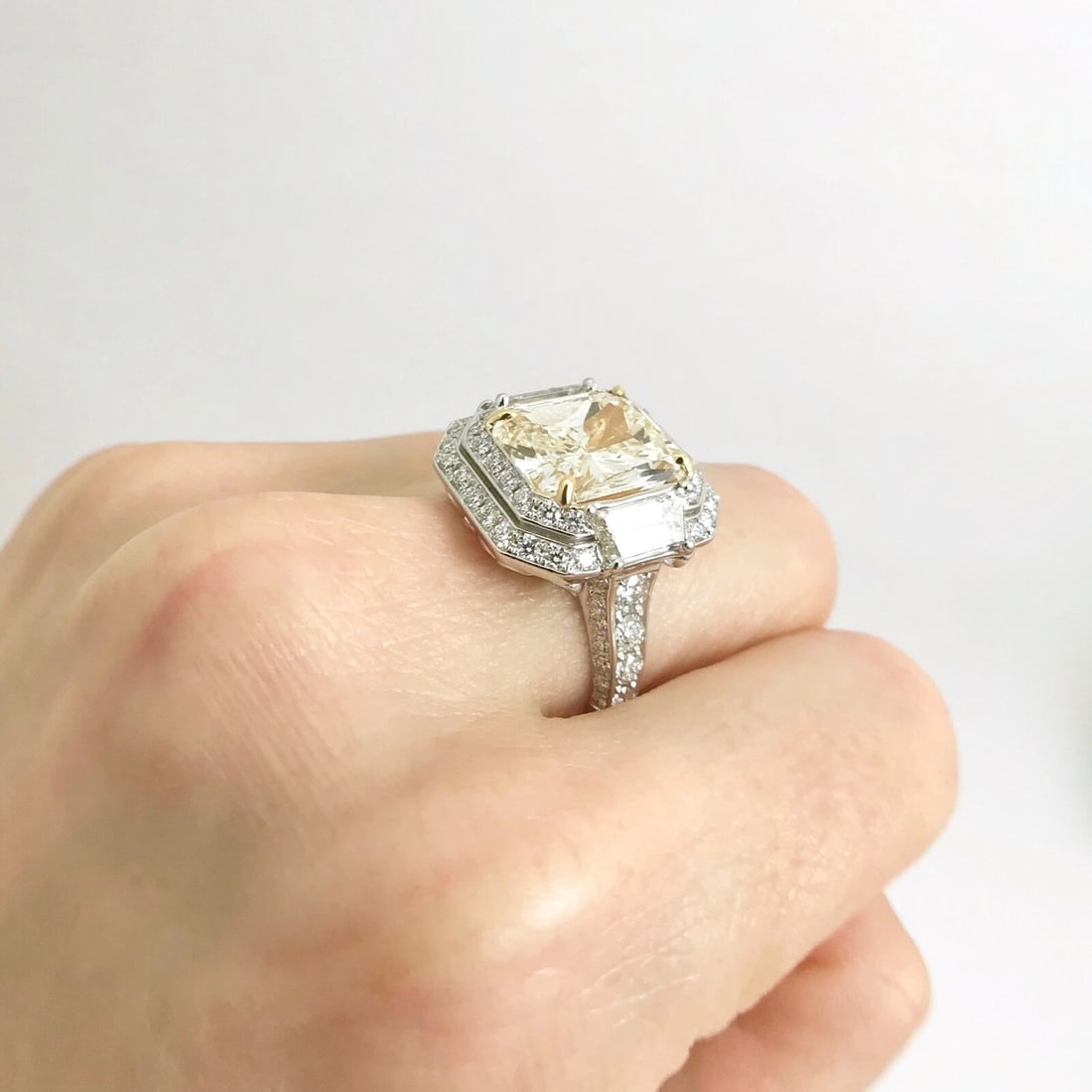 Radiant Yellow Diamond Double Halo Cocktail Statement Ring Platinum 8.61 CTW - 6