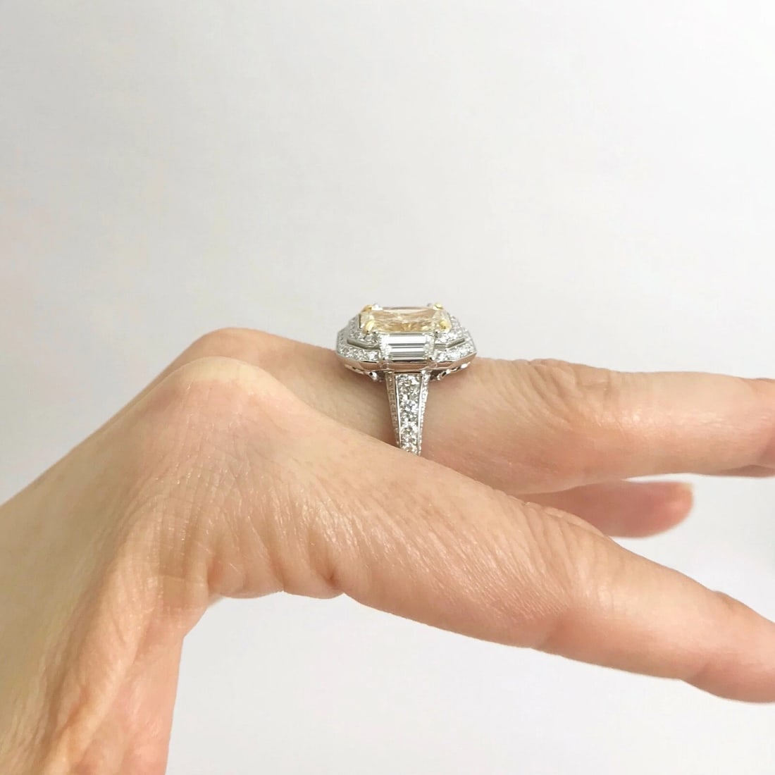Radiant Yellow Diamond Double Halo Cocktail Statement Ring Platinum 8.61 CTW - 7