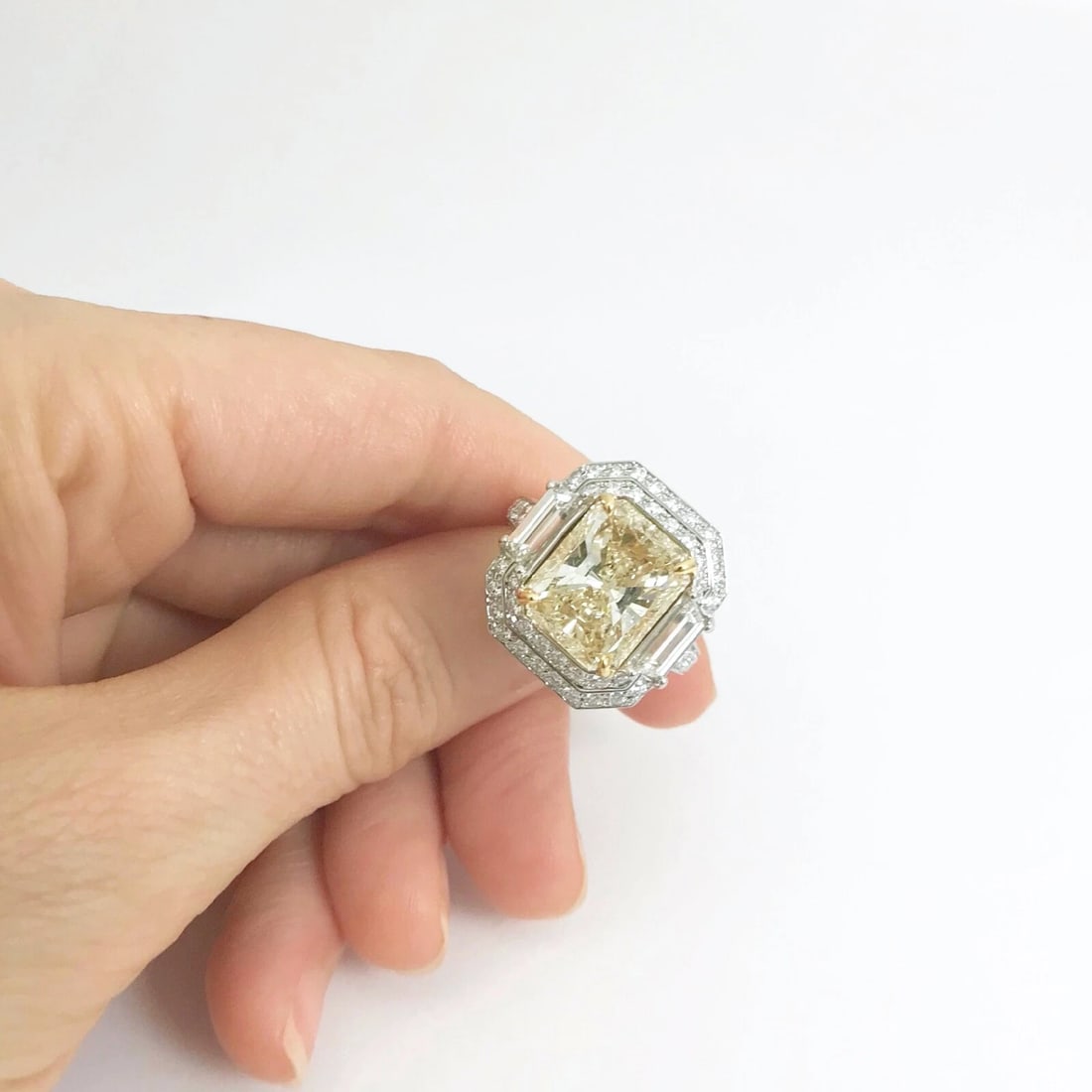 Radiant Yellow Diamond Double Halo Cocktail Statement Ring Platinum 8.61 CTW - 8
