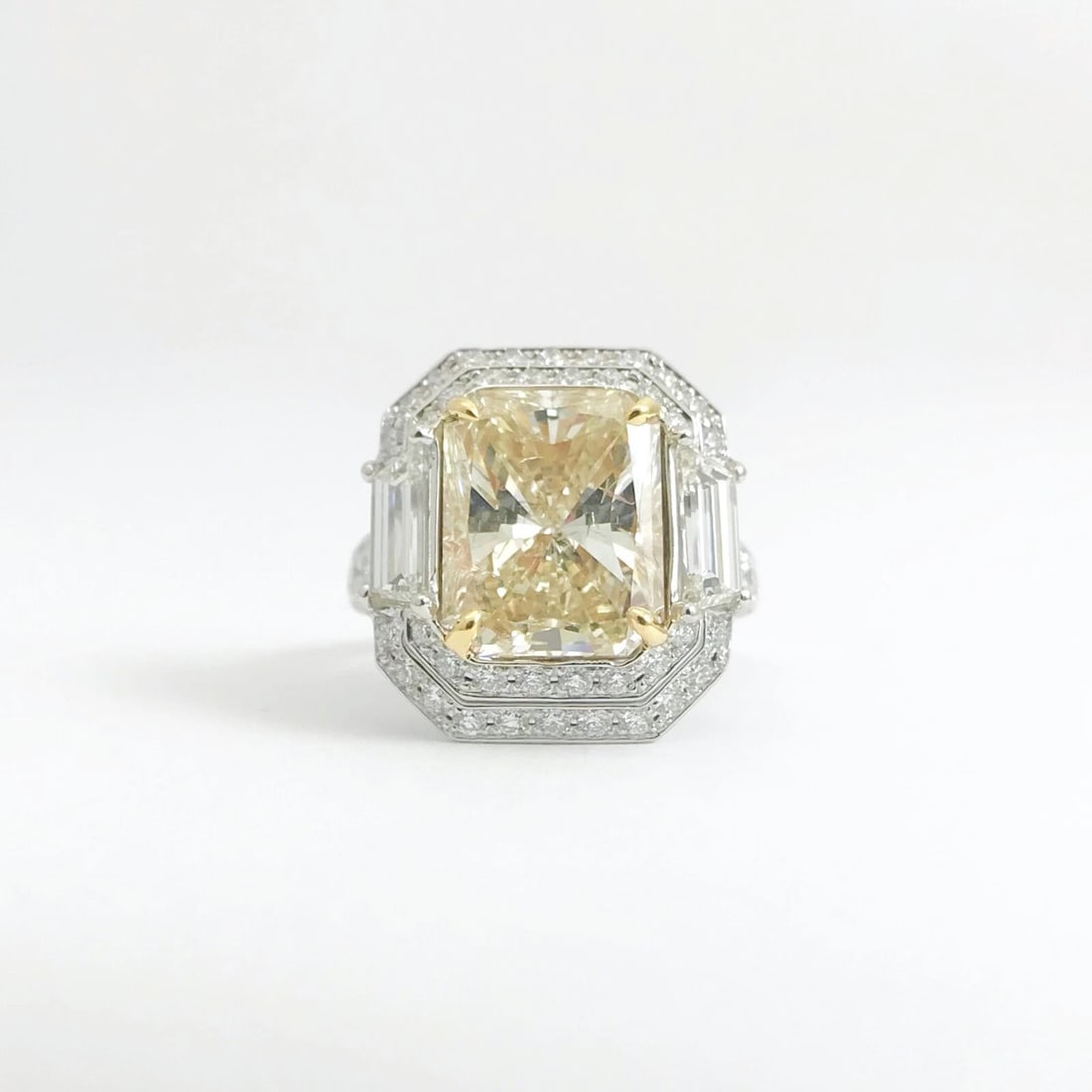 Radiant Yellow Diamond Double Halo Cocktail Statement Ring Platinum 8.61 CTW - 9