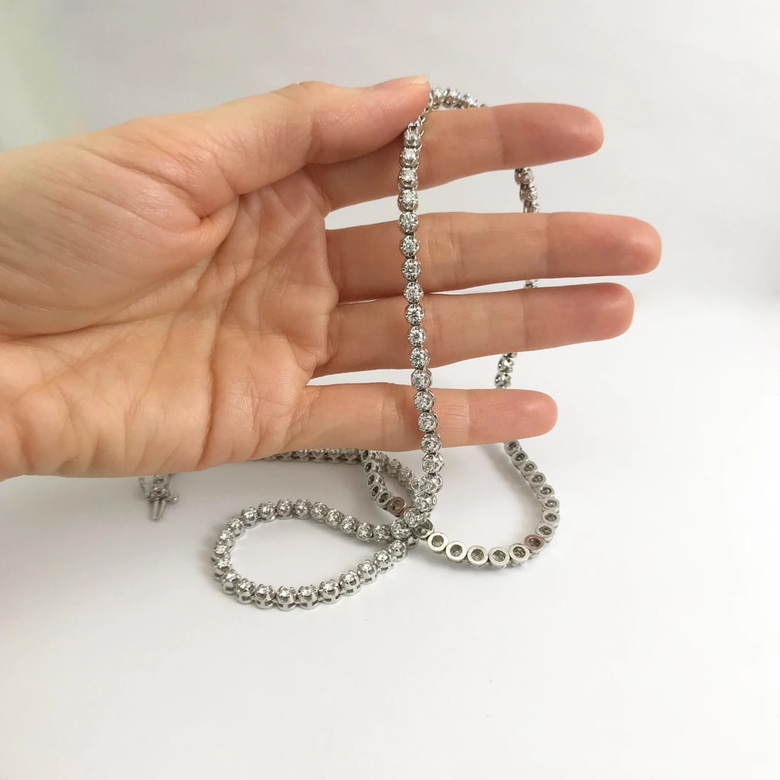 Long Diamond Tennis Necklace 14K White Gold, 7.92 CTW, 23 Inches, 42.26 Grams - 2