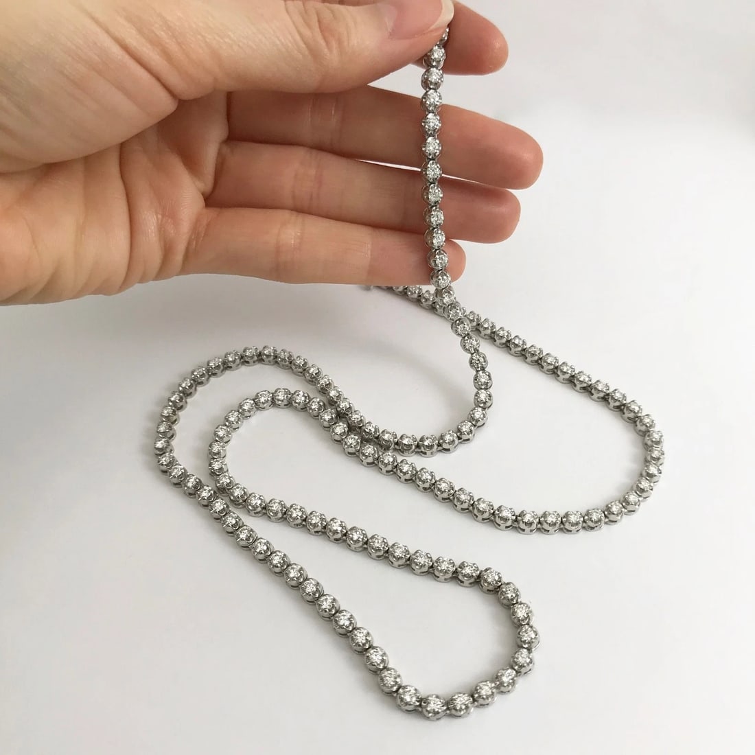 Long Diamond Tennis Necklace 14K White Gold, 7.92 CTW, 23 Inches, 42.26 Grams - 3