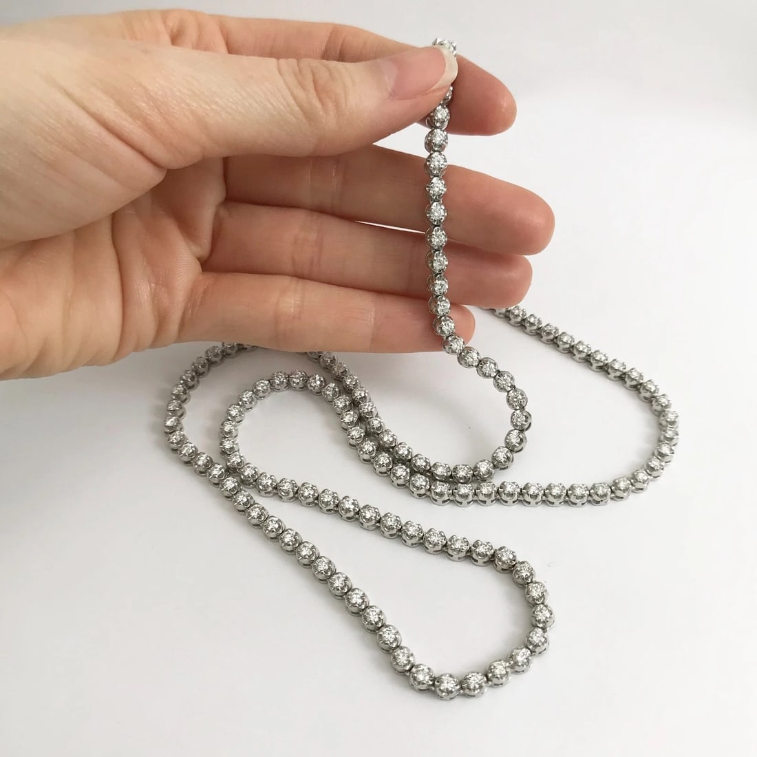 Long Diamond Tennis Necklace 14K White Gold, 7.92 CTW, 23 Inches, 42.26 Grams - 4