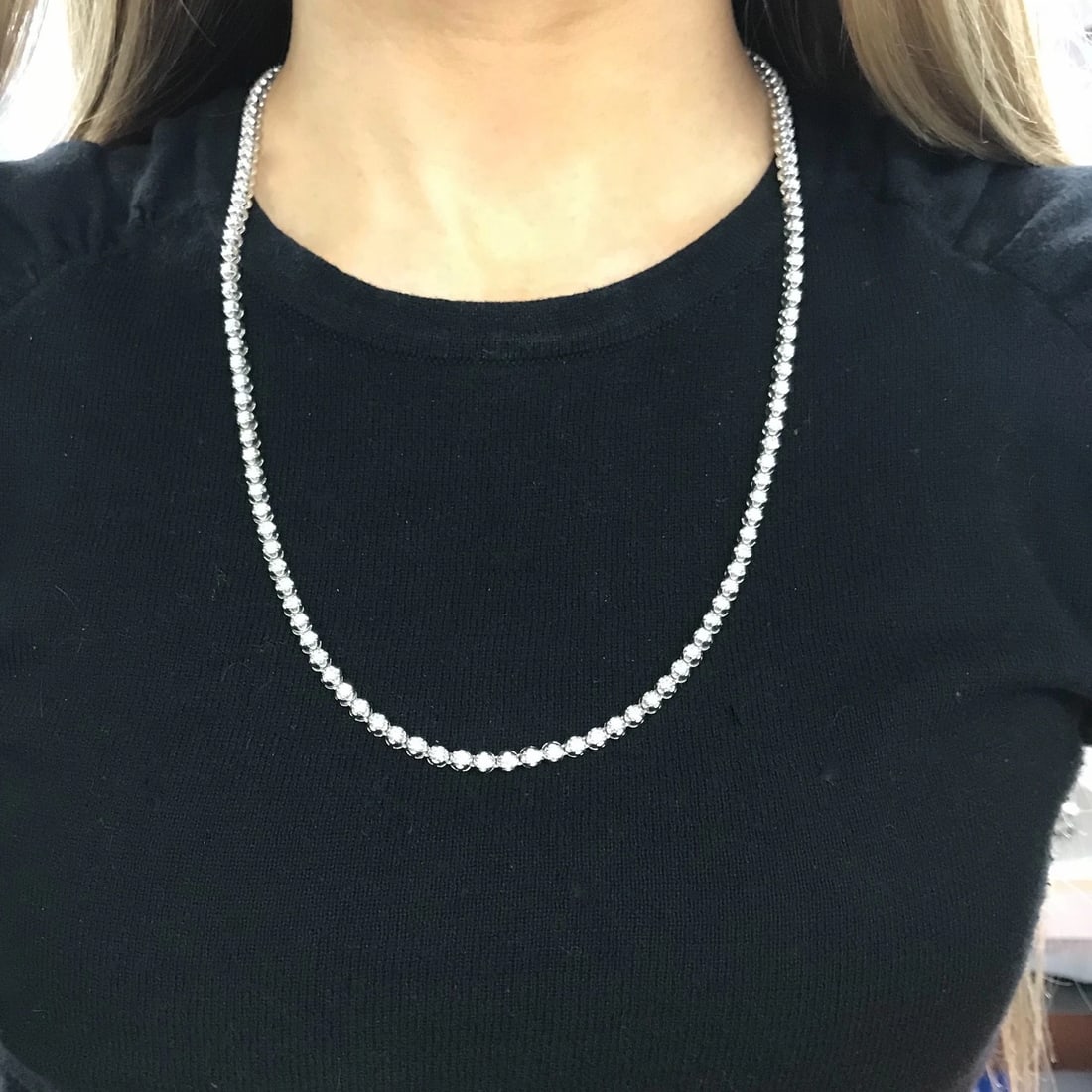 Long Diamond Tennis Necklace 14K White Gold, 7.92 CTW, 23 Inches, 42.26 Grams - 6