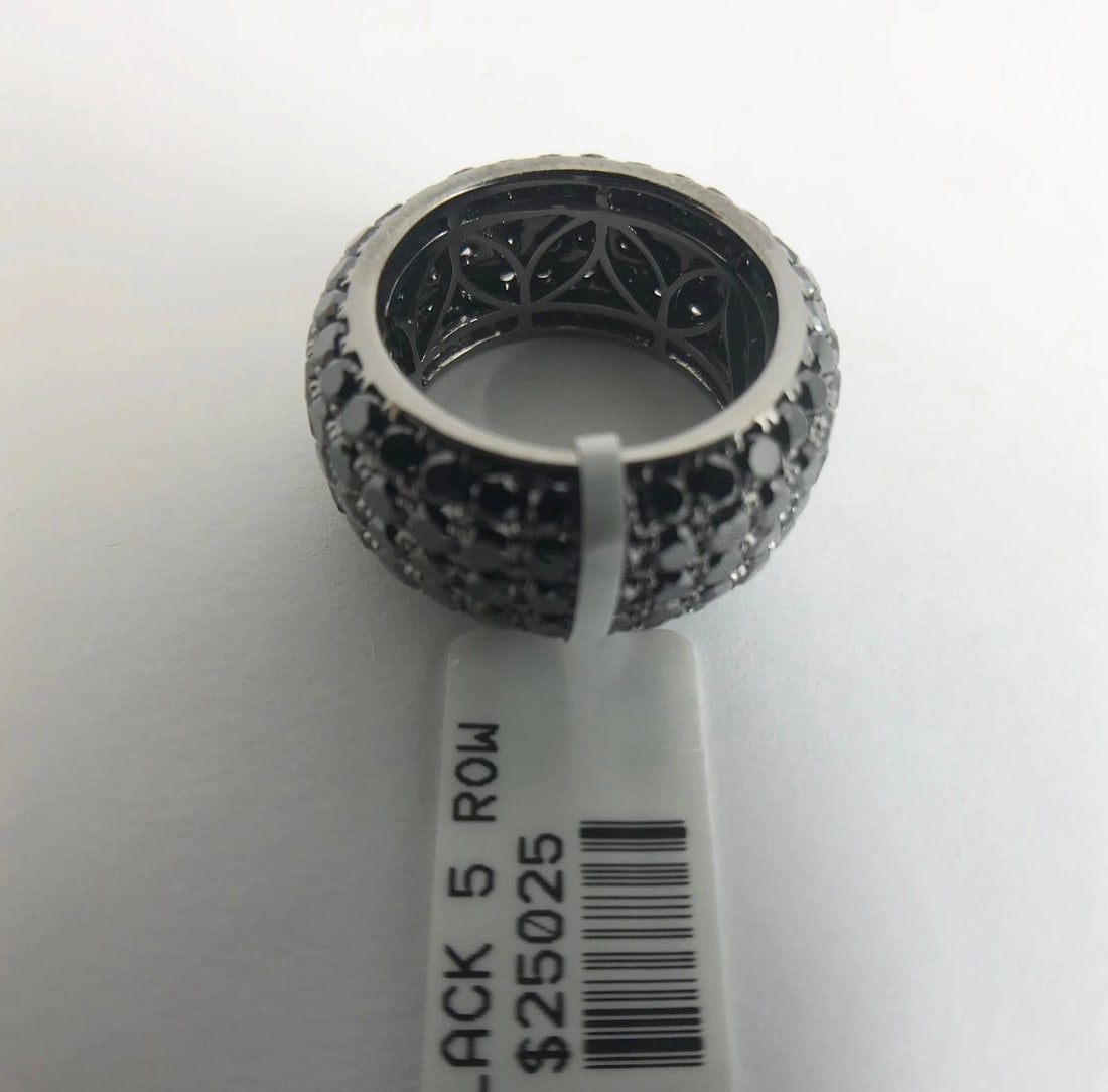 Wide Pave Black Diamond Eternity Band Ring 18K White Gold, 8.50 CTW, Size 6 - 10