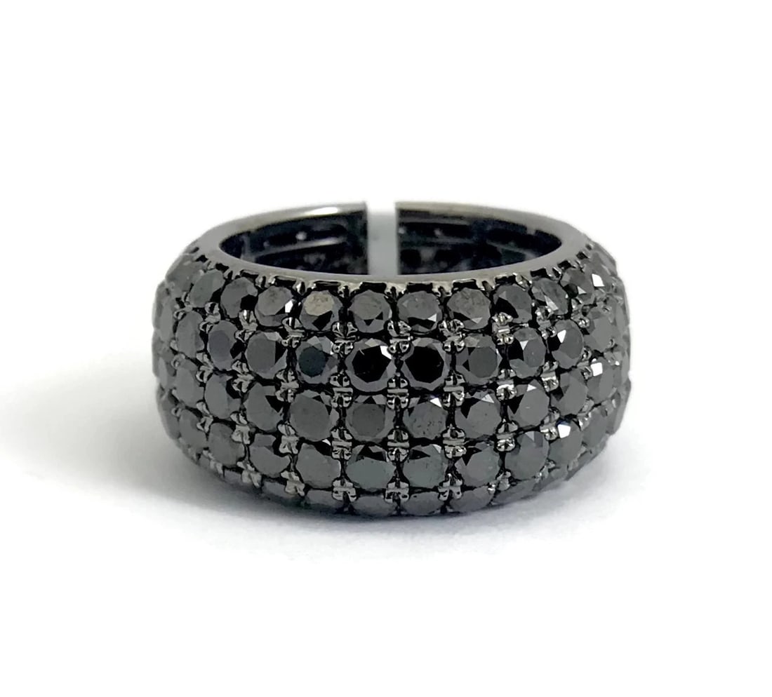Wide Pave Black Diamond Eternity Band Ring 18K White Gold, 8.50 CTW, Size 6 (1 of 11)