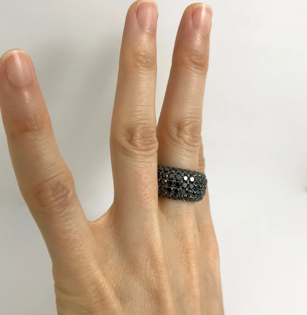 Wide Pave Black Diamond Eternity Band Ring 18K White Gold, 8.50 CTW, Size 6 - 4