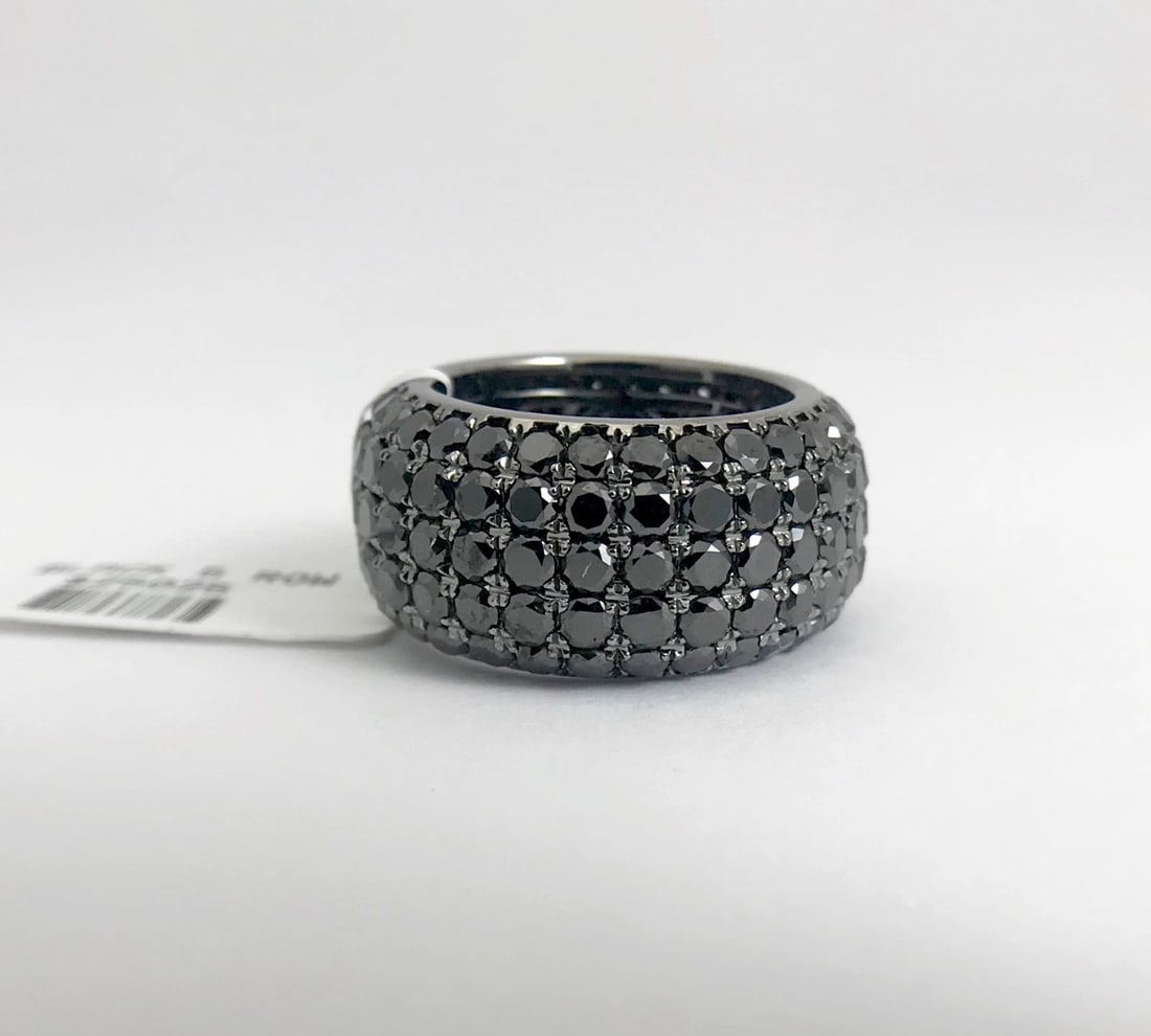 Wide Pave Black Diamond Eternity Band Ring 18K White Gold, 8.50 CTW, Size 6 - 6