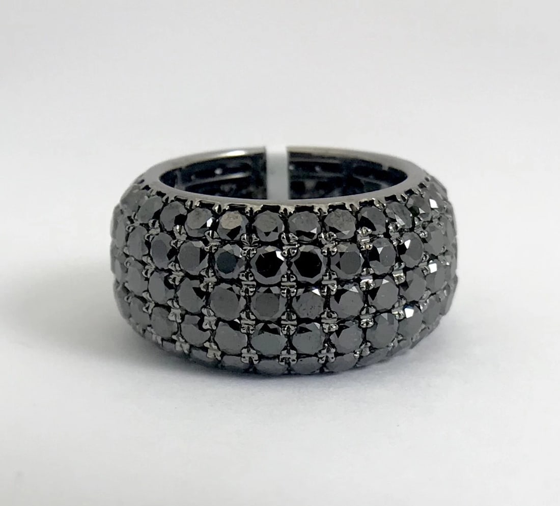 Wide Pave Black Diamond Eternity Band Ring 18K White Gold, 8.50 CTW, Size 6 - 7