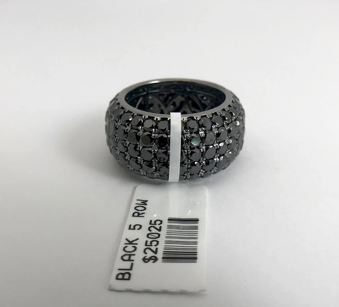 Wide Pave Black Diamond Eternity Band Ring 18K White Gold, 8.50 CTW, Size 6 - 8