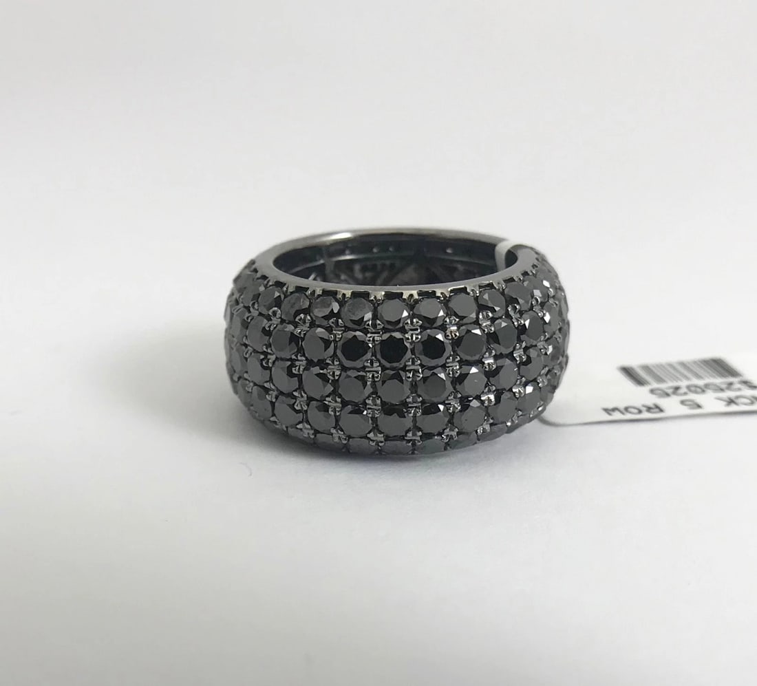 Wide Pave Black Diamond Eternity Band Ring 18K White Gold, 8.50 CTW, Size 6 - 9