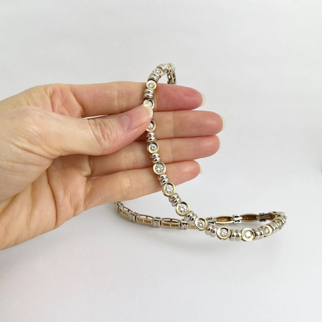 Diamond Bezel Set Two-Tone Necklace 14K Yellow White Gold, 2.87 CTW, 46.62 Grams - 4