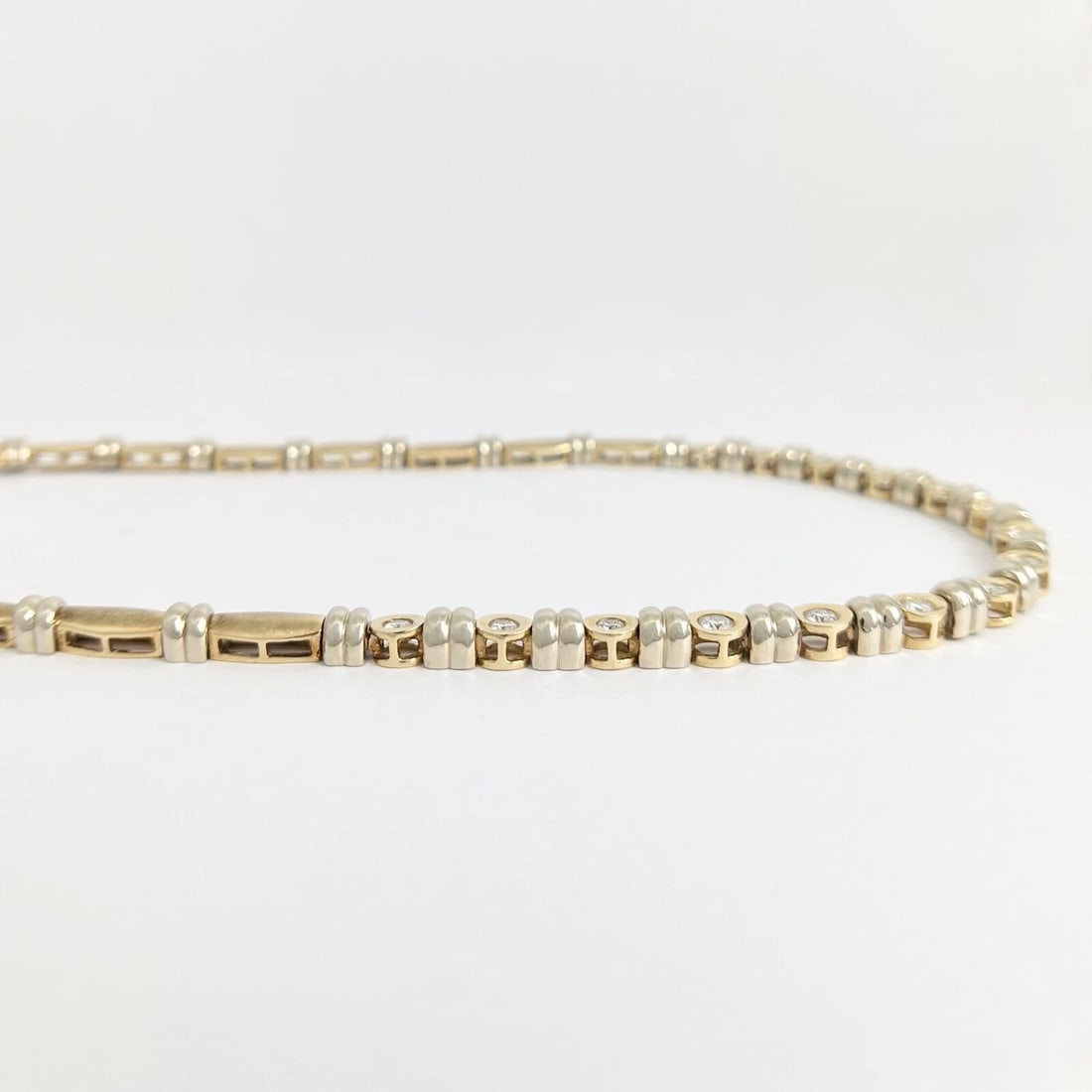 Diamond Bezel Set Two-Tone Necklace 14K Yellow White Gold, 2.87 CTW, 46.62 Grams - 6