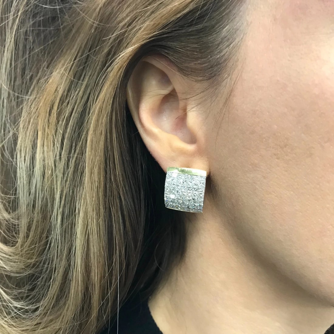 Princess Diamond Invisible Set Drop Huggie Earrings 18K Yellow Gold 10.12 CTW - 5