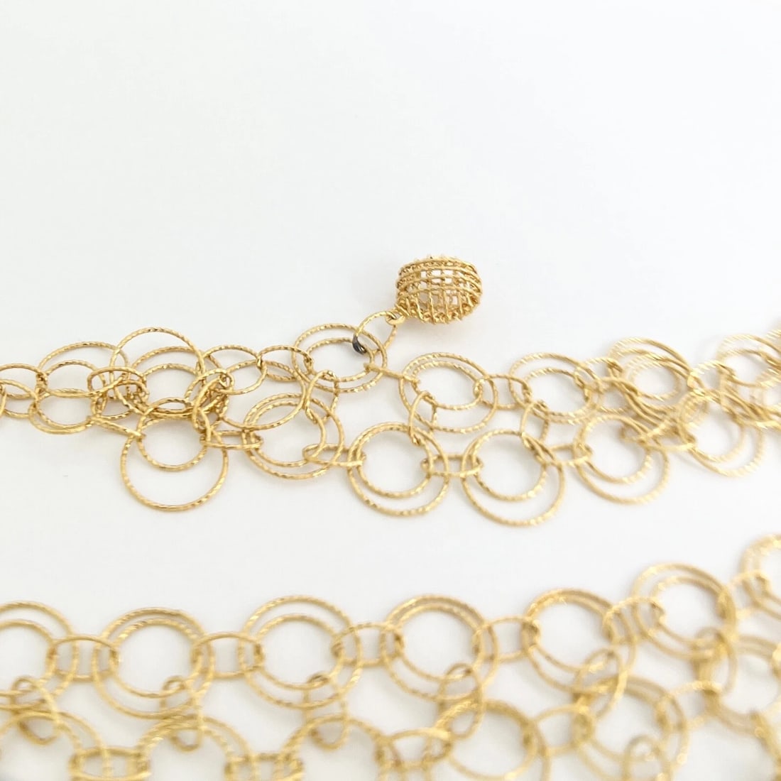 Filigree Open Circle Wire Link Chain Necklace 18K Yellow Gold, 24.60 Grams - 12