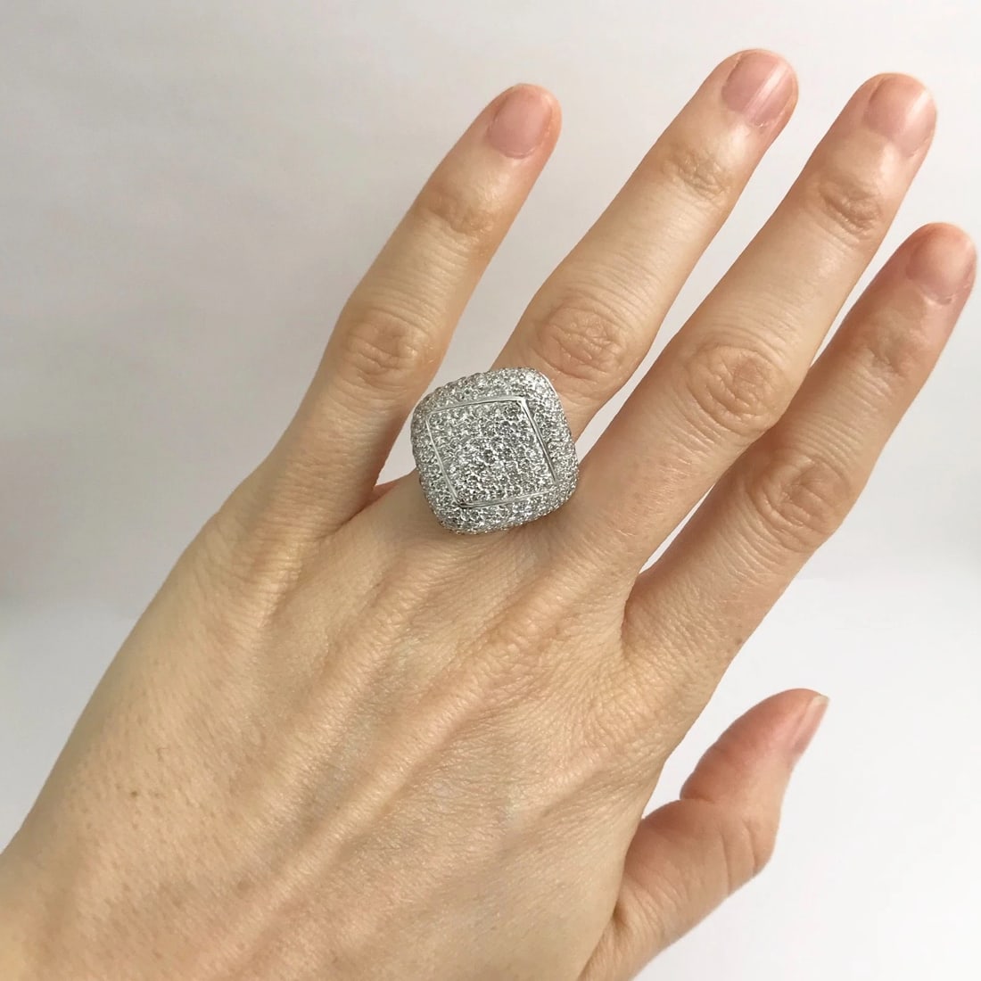 Pave Diamond Geometric Cocktail Statement Ring 18K White Gold, 3 CTW, 14.44 Gram - 5