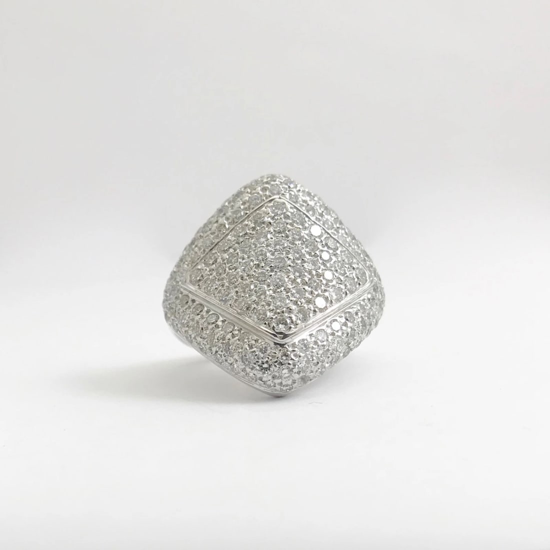Pave Diamond Geometric Cocktail Statement Ring 18K White Gold, 3 CTW, 14.44 Gram - 8