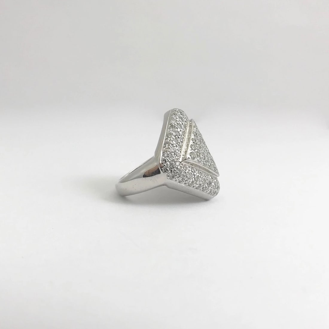 Pave Diamond Geometric Cocktail Statement Ring 18K White Gold, 3 CTW, 14.44 Gram - 9