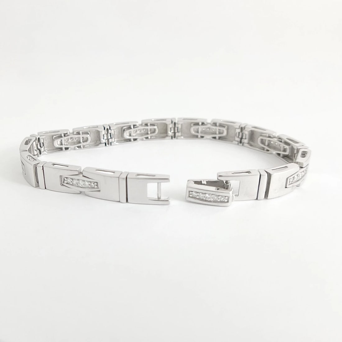 Men's Bar Link Diamond Bracelet 14K White Gold, 3.75 CTW, 8.5 Inches, 30.54 Gram - 10