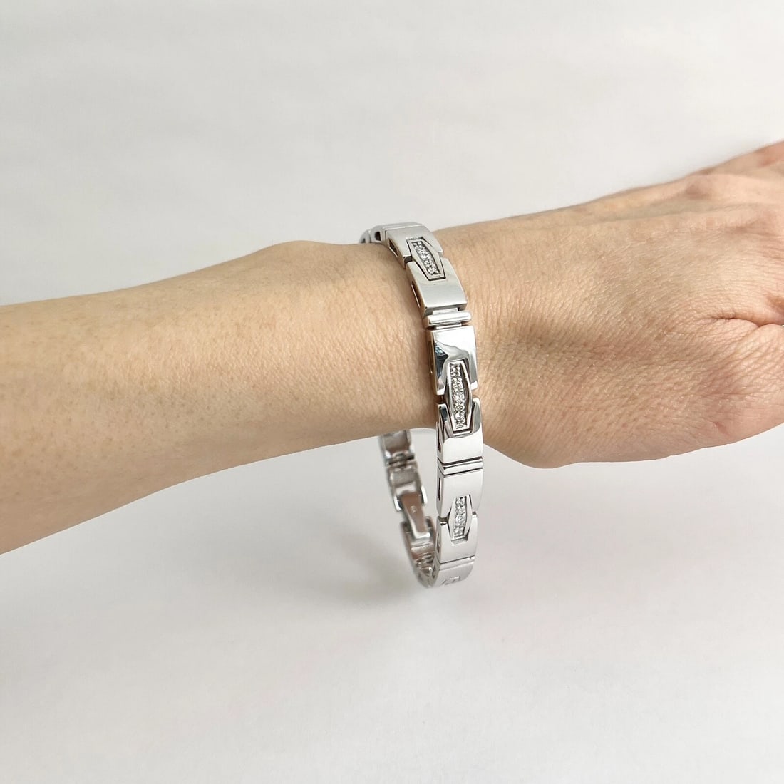 Men's Bar Link Diamond Bracelet 14K White Gold, 3.75 CTW, 8.5 Inches, 30.54 Gram - 4
