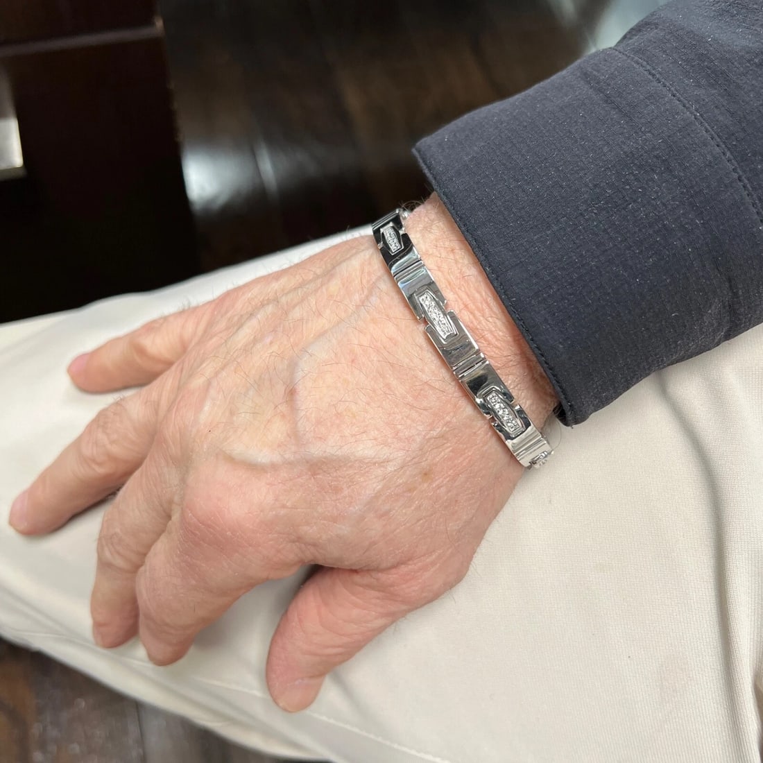 Men's Bar Link Diamond Bracelet 14K White Gold, 3.75 CTW, 8.5 Inches, 30.54 Gram - 6