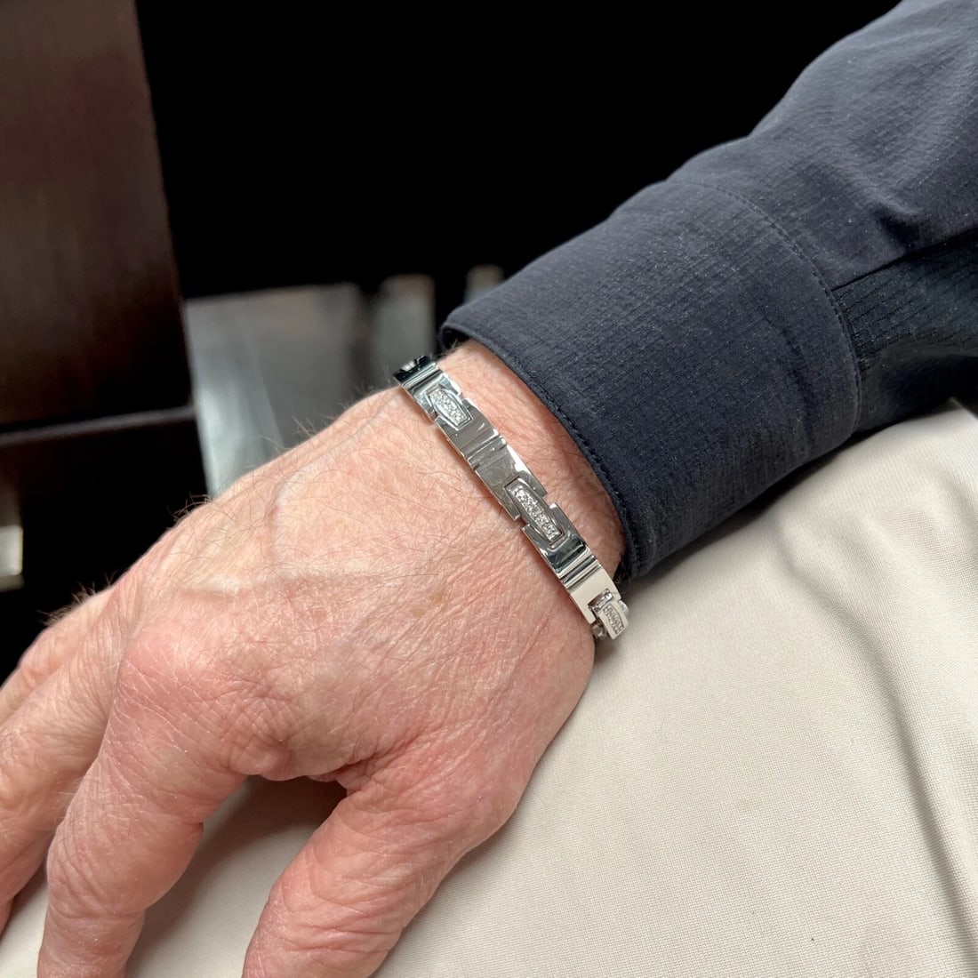 Men's Bar Link Diamond Bracelet 14K White Gold, 3.75 CTW, 8.5 Inches, 30.54 Gram - 8
