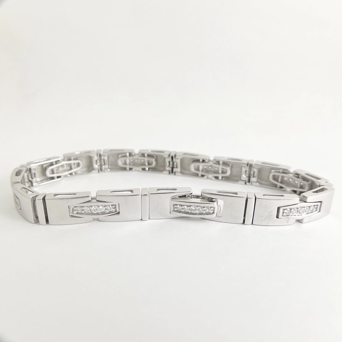 Men's Bar Link Diamond Bracelet 14K White Gold, 3.75 CTW, 8.5 Inches, 30.54 Gram - 9