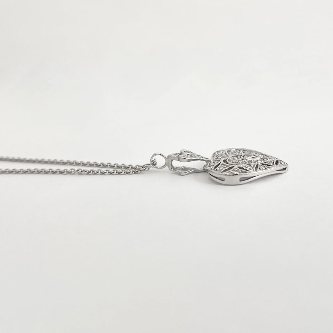 Pave Diamond Filigree Heart Pendant Necklace 14K White Gold, .25 CTW - 5