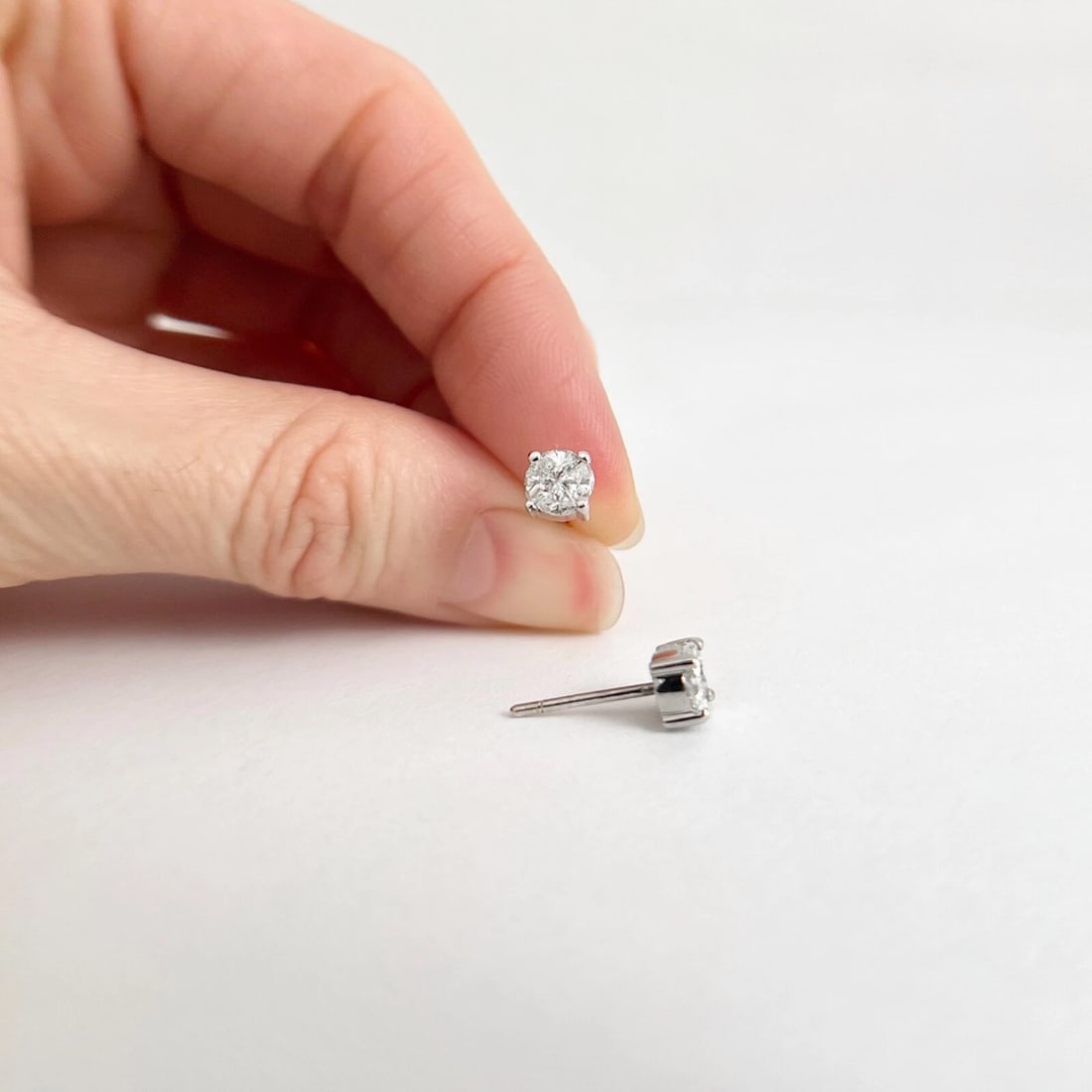 Round Invisible Set Diamond Stud Earrings 18K White Gold .88 CTW - 2