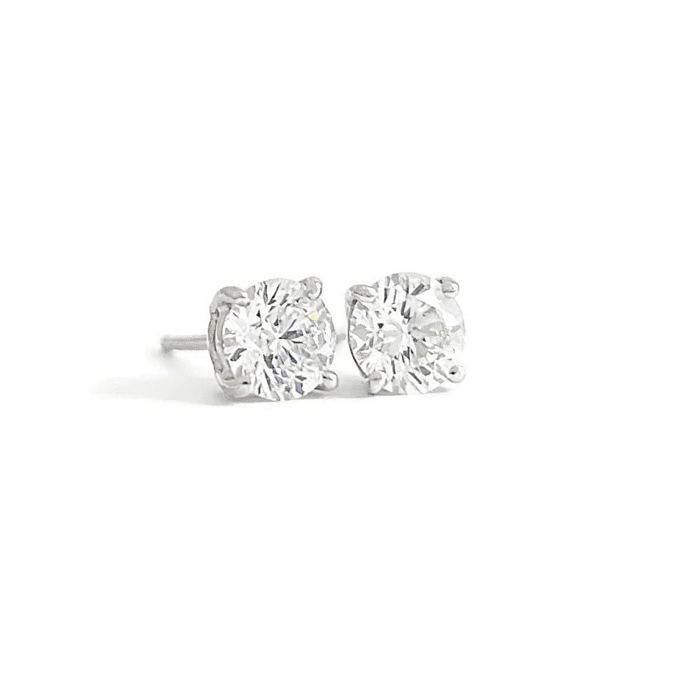 Round Diamond Stud Earrings 14K White Gold 4-Prong Basket 1.01 CTW (1 of 4)