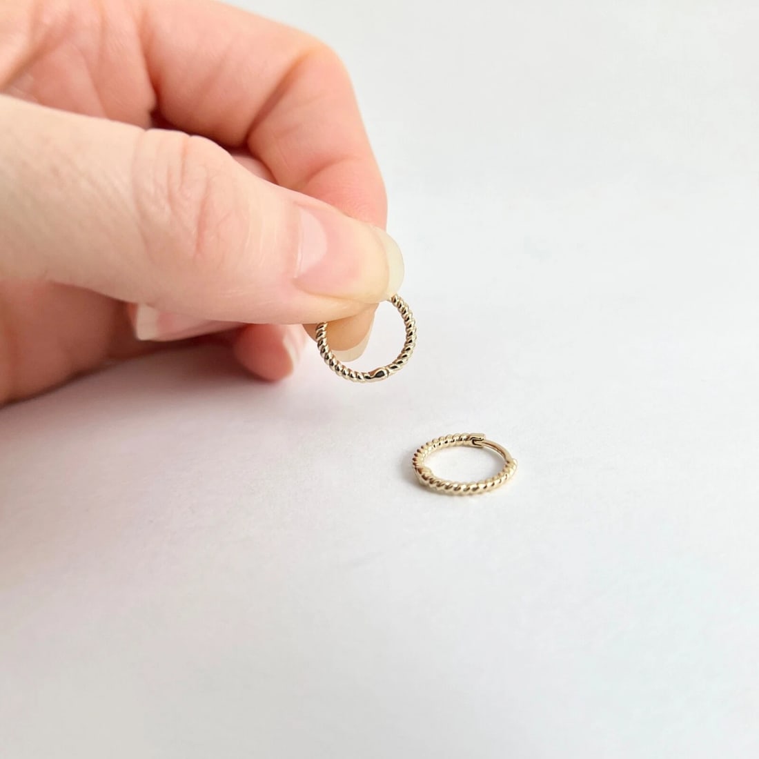 Thin Twisted Rope Huggie Hoop Earrings 14K Yellow Gold, 11.6 mm - 5